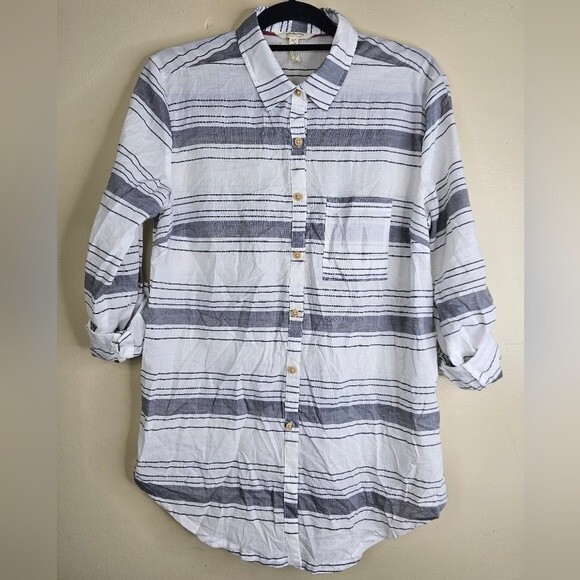 Matilda Jane & Joanna Gaines Womens Button Down Shirt Striped Gray Size Small - Picture 2 of 6